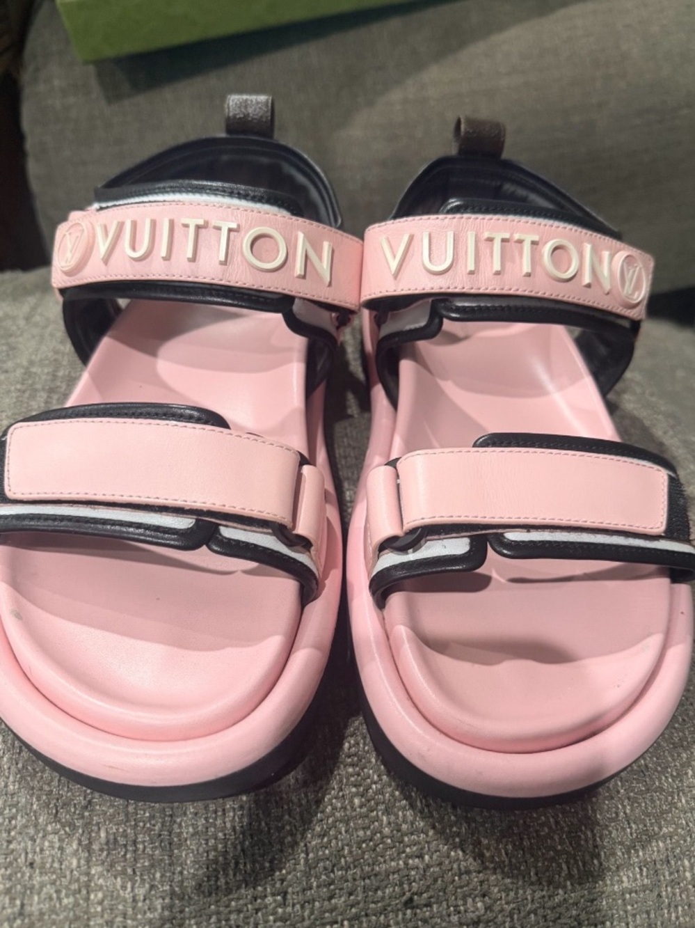 Louis Vuitton Pink and Black Kids Logo Strap Sandals